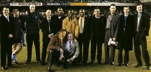 The 1987 Cup-winning Team at Highfield Road before City's 2002 FA Cup 3rd Round match against Spurs on 16th January 2002 - Back Row: Nick Pickering, Trevor Peake, Steve Ogrizovic, Greg Downs, Cyrille Regis, Dave Bennett, Lloyd McGrath, Dave Phillips, Steve Sedgeley, Brian Borrows, Keith Houchen. Front Row: Brian Kilcine, Micky Gynn